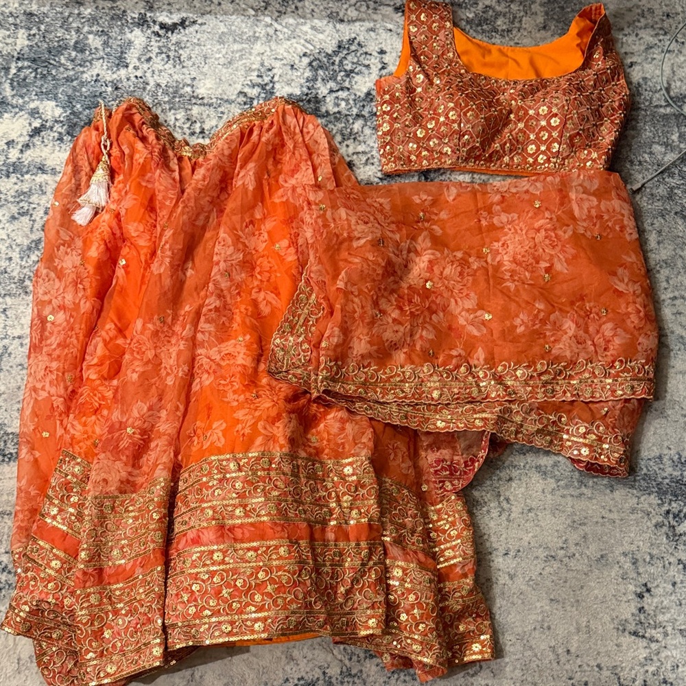 Orange Embroidered Lehenga Choli